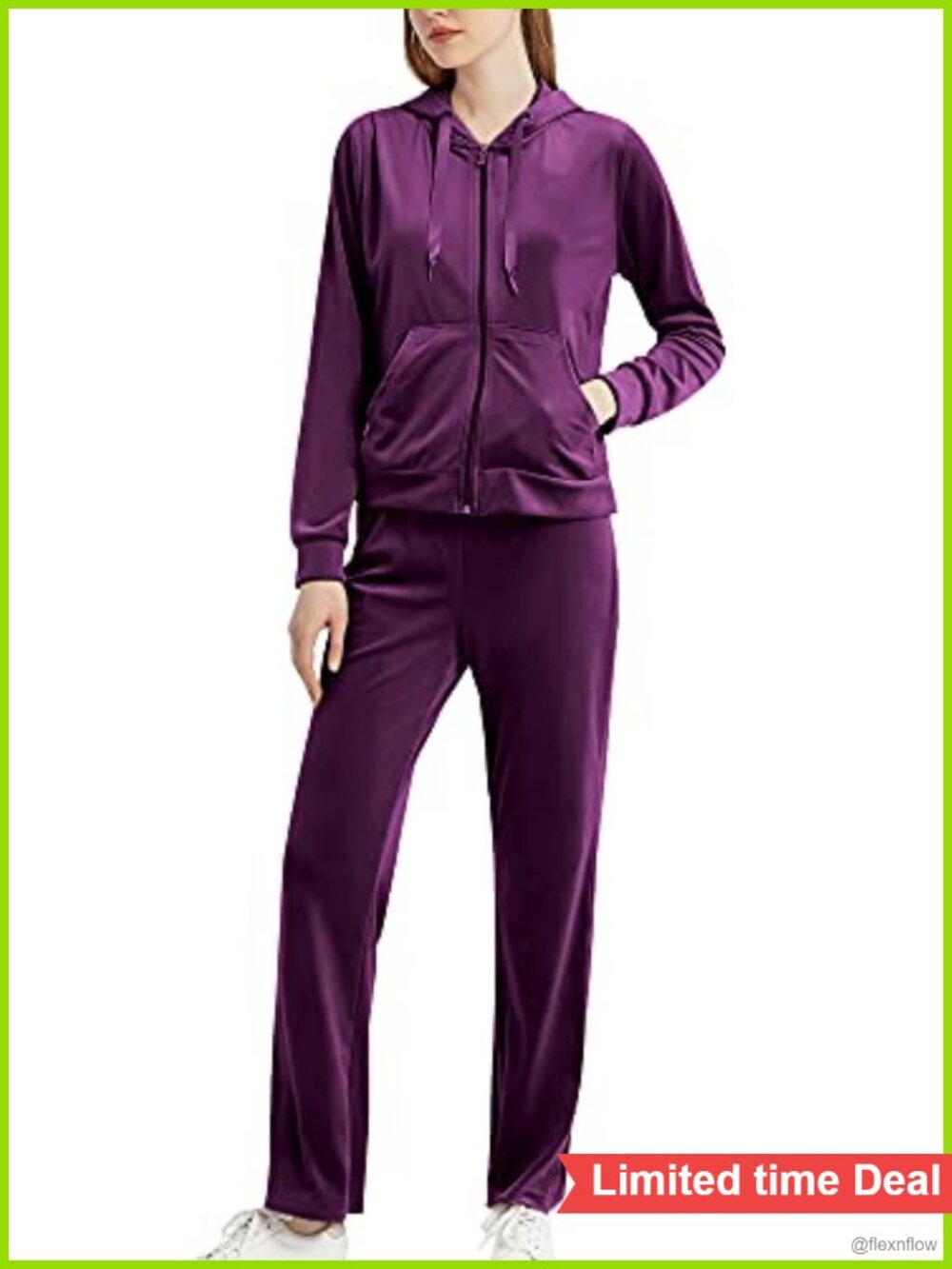 Velour Tracksuit Set Long Sleeve Zip Hoodie Joggers 2 Piece Women Activewear